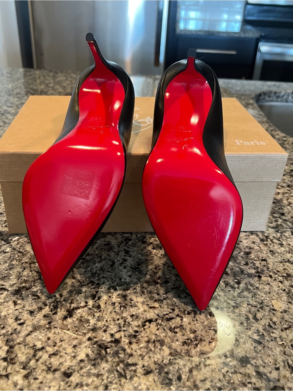 Christian Louboutin Black Leather Pointed-Toe Stiletto with Red Sole - Picture 6 of 8